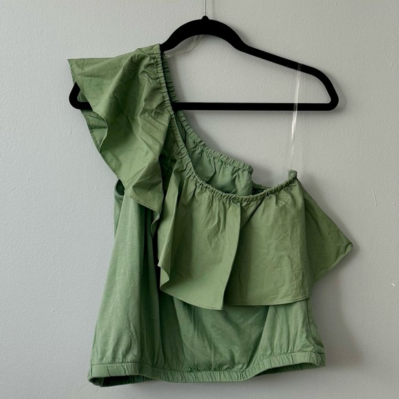 Green One-Shoulder Ruffle Top - Picture 2 of 3